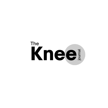 Logo for The Knee Journal displayed in a sophisticated light outline typography , featuring a black lowercase 'e' inside a gray circular badge with the word 'journal' written vertically.
