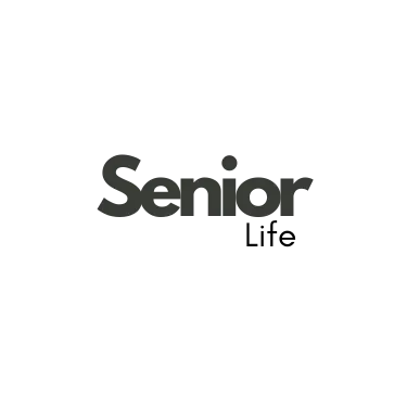 Black and white Senior Life magazine logo, used as social proof for recommended compression socks for elderly leg health.