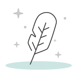 Minimalist outline illustration of a single gray feather standing on a light teal surface, symbolizing softness, weightlessness, and premium quality.